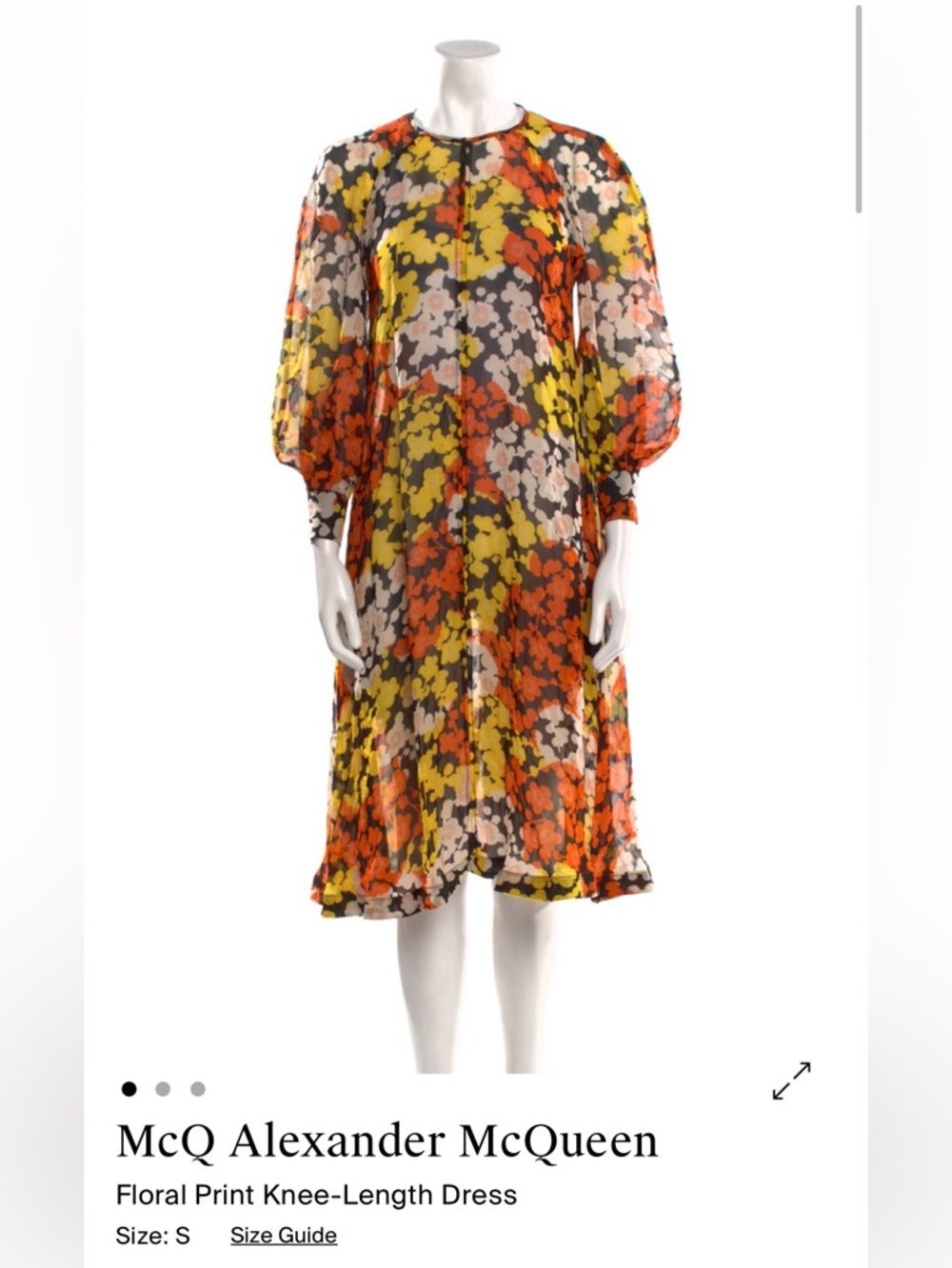 Alexander McQueen Floral Midi Dress in Yellow, Orange & Black - Picture 8 of 9